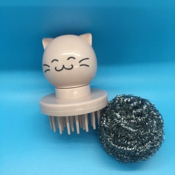 Dish Scrubber, Holder - Pink Kitty Head - Picture 2 of 2